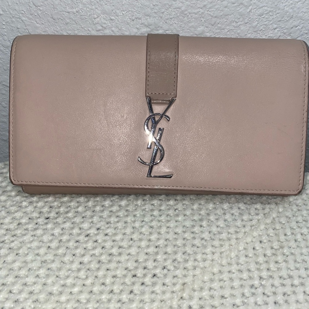 SAINT LAURENT WALLET BI FOLD FLAP WALLET 414567 BEIGE LEATHER 1017 Authentic